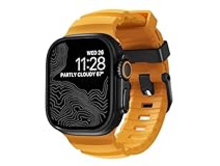NOMAD Bracelet Sport Rocky Point Sol Jaune pour Apple Watch – Bracelet Apple Watch 45/49 Mm avec Accastillage en Titane Noir, Robuste Et Aventurier pour Hommes Et Femmes