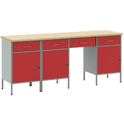 vidaXL, Werkbank + Arbeitsbock, Mazonas (200 cm Werkbank (4 Schubladen & 3 Türen)) (55 cm, 200 cm)