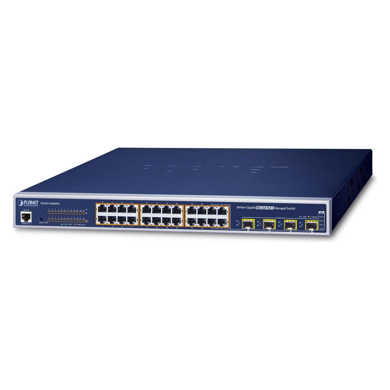 Planet IPv6 Managed 24-Port 802.3at High Power PoE Gigabit Ethernet Switch + 4-Port SFP (400W) (24 Ports) (WGSW-24040HP4)