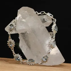 Drachensilber Blauer Topas Edelstein Armband  edler Damen Armschmuck 925 Silber Schmuck - Silber;Blau