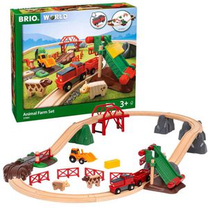 BRIO World 33984 Großes Bahn Bauernhof-Set, aus Holz, mit Lok, batteriebetrieben, 30 Teile