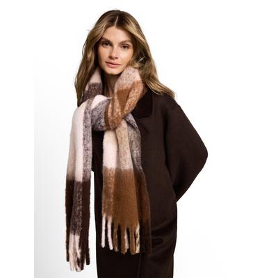 Schal TOM TAILOR, Damen, braun (braun big check), Strick, Polyester, Modetücher Schal, mit Logo Stickerei
