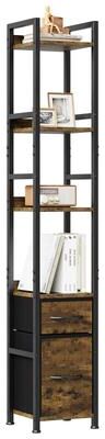 Garvee 6 Tier Tall Bookshelf with Drawers, Display Book Shelf Shelves, Industrial Wood Bookcase, Steel Frame
