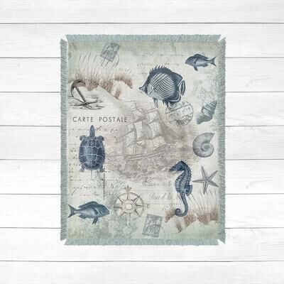 Laural Home Seaside Postcard Woven Throw Blanket