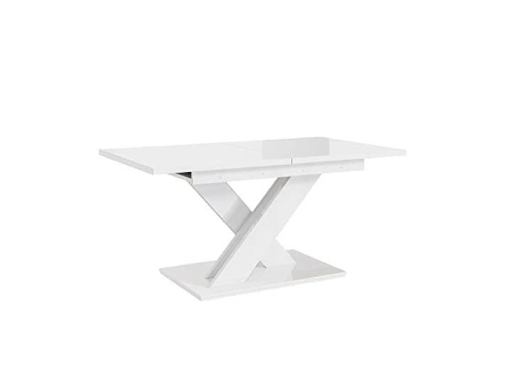 MEBLINI Esstisch Ausziehbar - Esszimmertisch Modern - Küchentisch - Säulentisch - Ausziehtisch - Dining Table - Esszimmertische - 140-180x80x75cm - Bronx - Weiß Hochglanz
