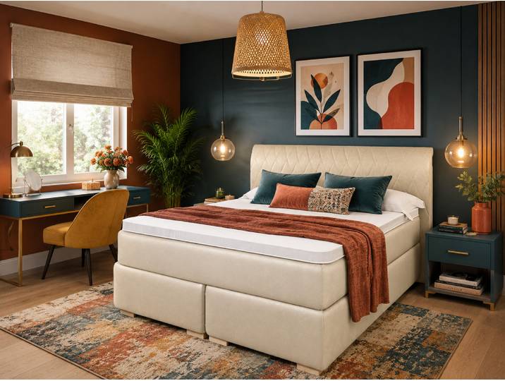 Boxspringbett Rombo mit Kunstlederbezug und gestepptem Kopfteil – 3%-Vorkasse-Rabatt