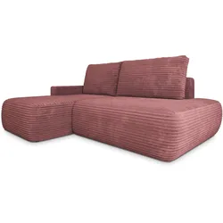 ECKSOFA AVINI T L-S Rosa Kordstoff mit Schlaffunktion