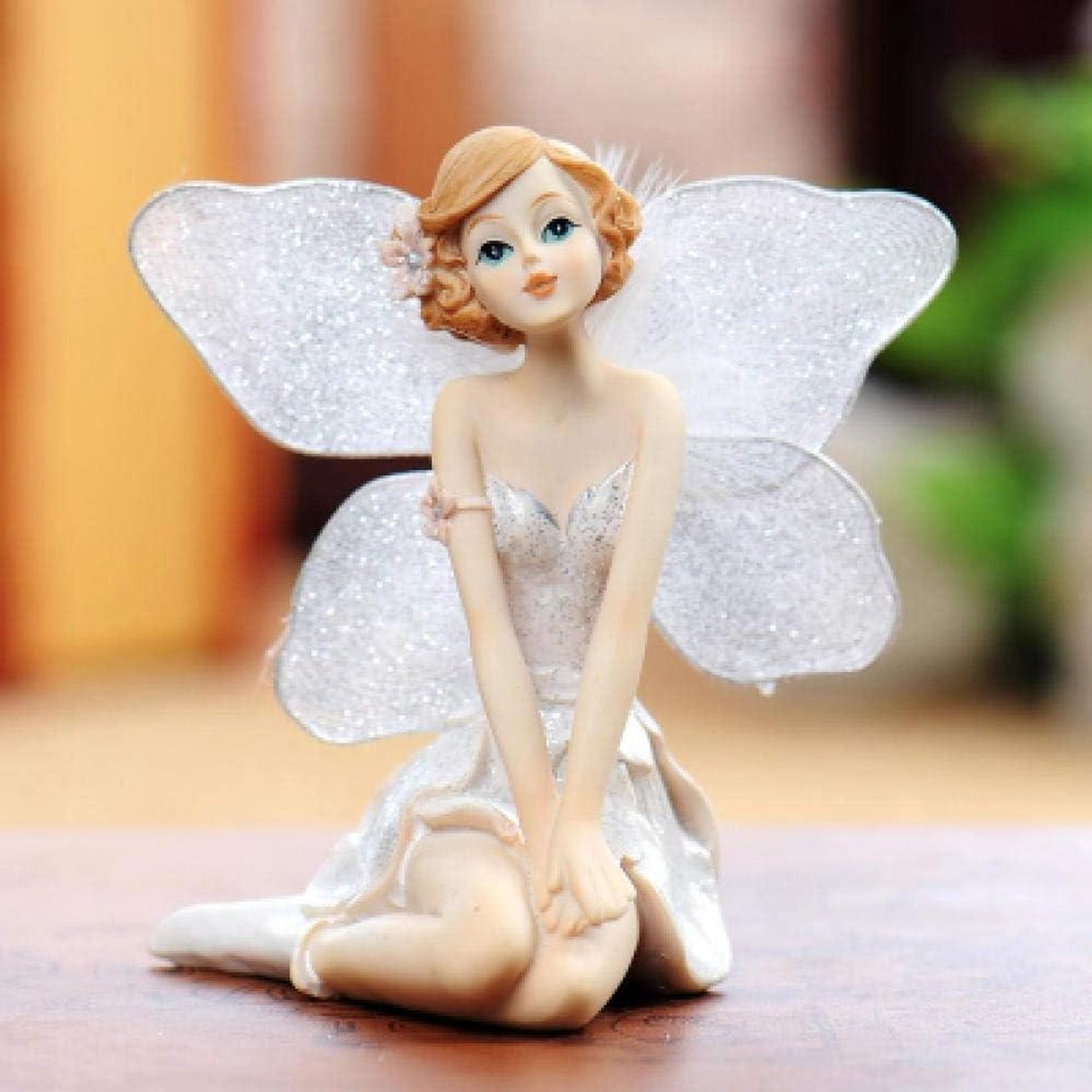 Wit Engel Beeldje Miniatuur Decoratie 7 x 10,5 cm