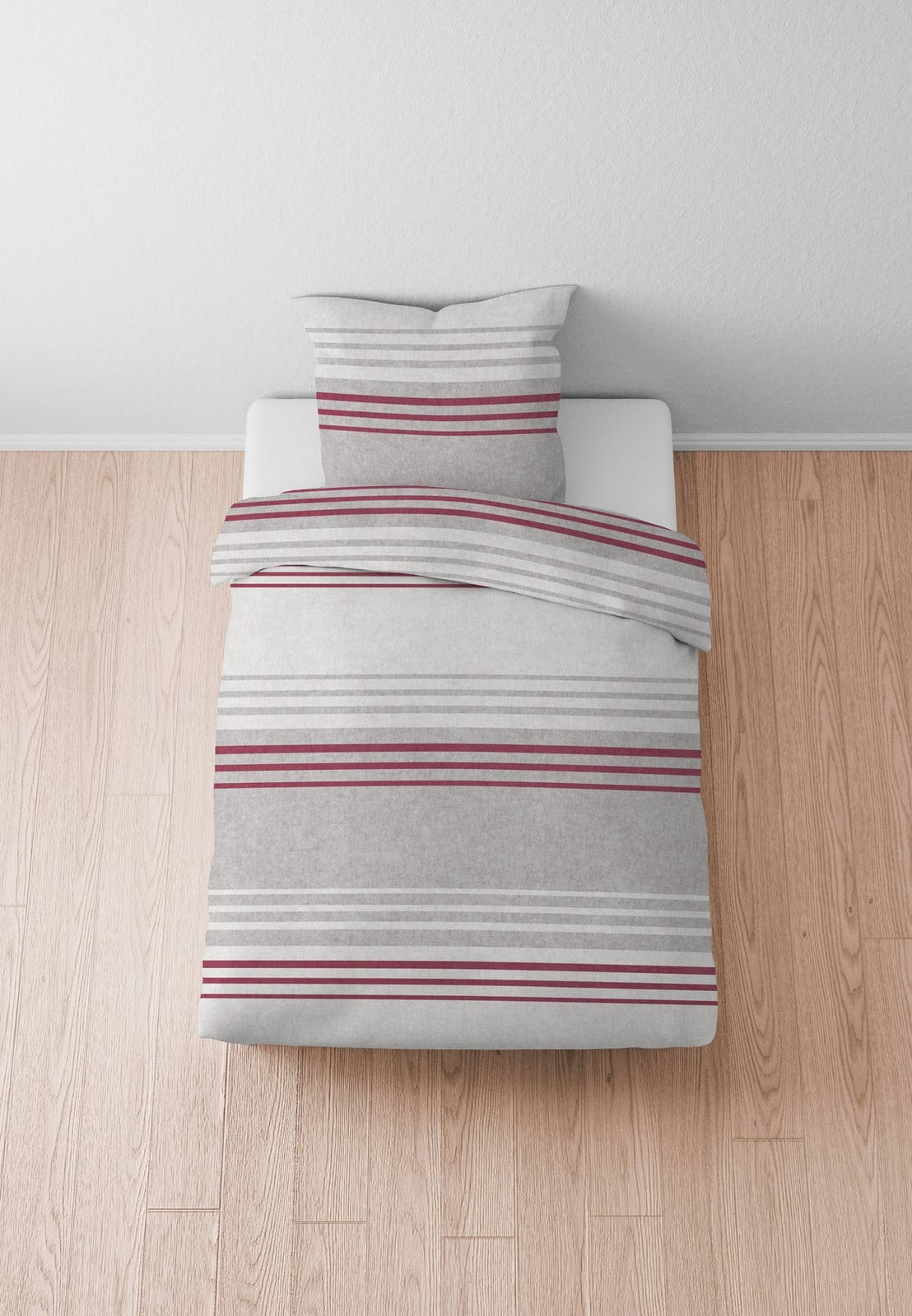home24 Adnir Melange-flanellen beddengoed set met dekbedovertrek en kussensloop, rood/bourgondisch rood, B/D: 135 x 200 cm en 80 x 80 cm