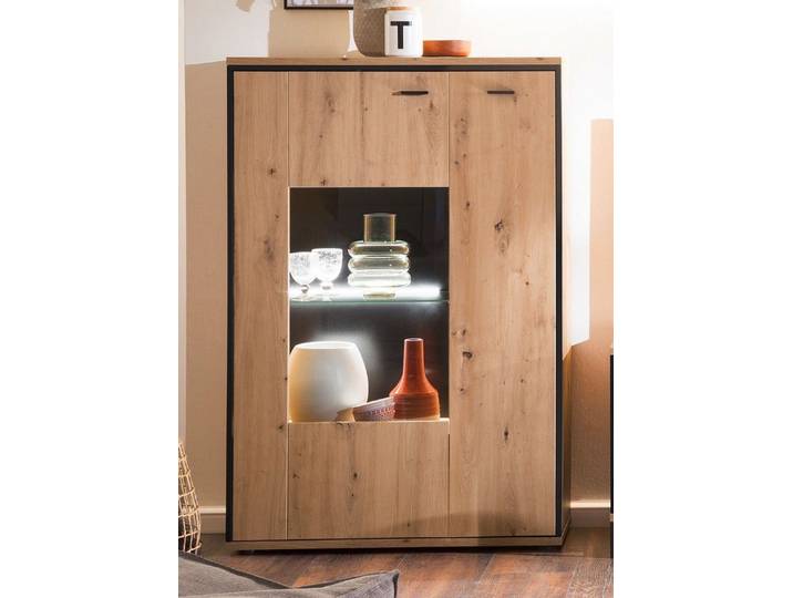 Furnhaus Vitrine Kombi-Highboard Buenos Aires, Balkeneiche, ohne Beleuchtung