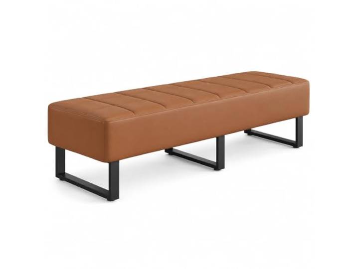 JSWHYBD Wartezimmerbank aus Kunstleder, Empfangsbank mit Stahlrahmen Gepolsterte Sitzbank ohne Rückenlehne für Büro, Empfang, Lobby, Hotel, Salon & Wartebereich(Brown,100cm/39.4in)