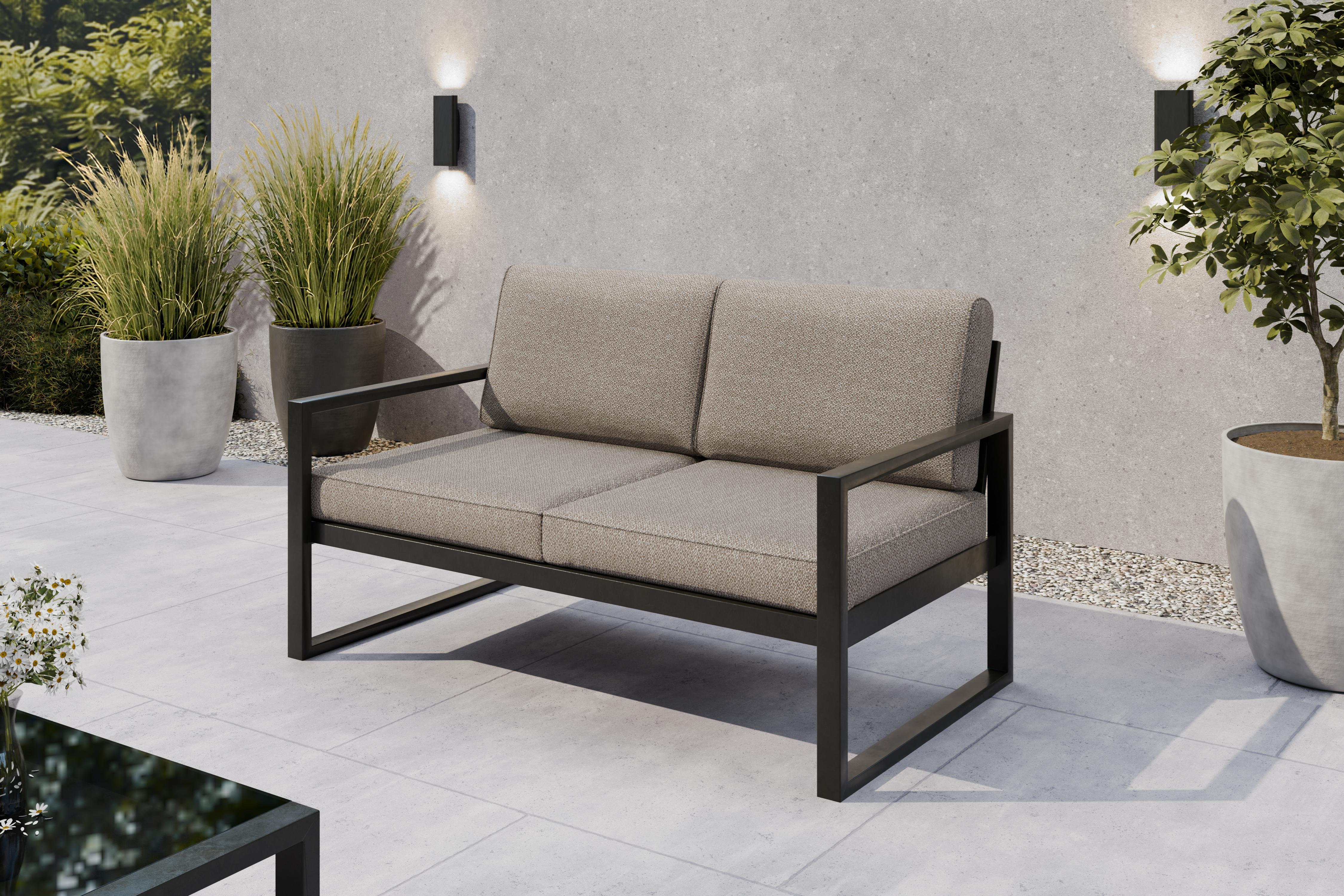 Margaret Hadas24 Gartensofa 2 Sitzer Outdoor Madera Lounge Couch Terrasse wetterfest Balkonmöbel Sitzbank mit Lehne, Gartenmöbel schwarz, graubeige