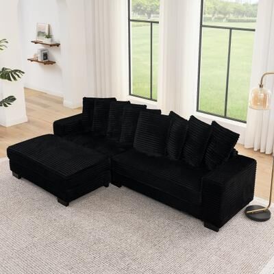 Direct Wicker "110.63"" L-Shaped Modular Convertible Corduroy Tufted Upholstered Sleeper Sectional Sofa"