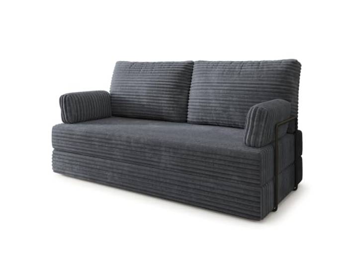 Masseno Schaumstoffsofa SILAR mit Schlaffunktion, Schlafsofa, Wohnzimmersofa, Couch, Sofa, Bettsofa, Kordstoff – Graphitfarben TILIA 90
