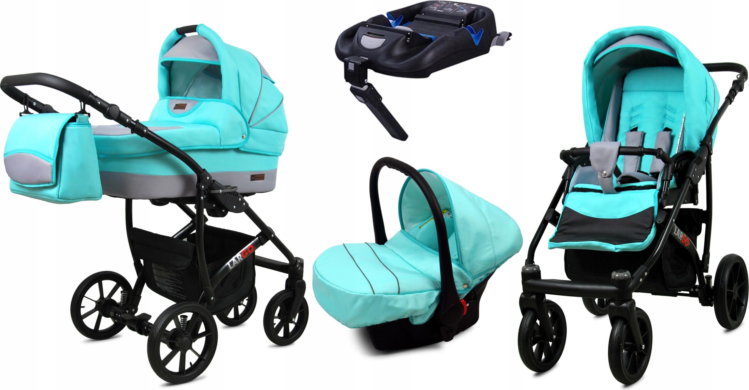 BabyLux Largo | 4in1 Kinderwagen Set | Mint | Kombikinderwagen | Kinderwagenset | Isofix-Basiss
