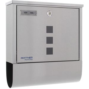 Rottner Briefkasten T06046, Costa Inox, silber, Edelstahl 33,5x30,5x10cm Sichtfenster Zeitungsfach