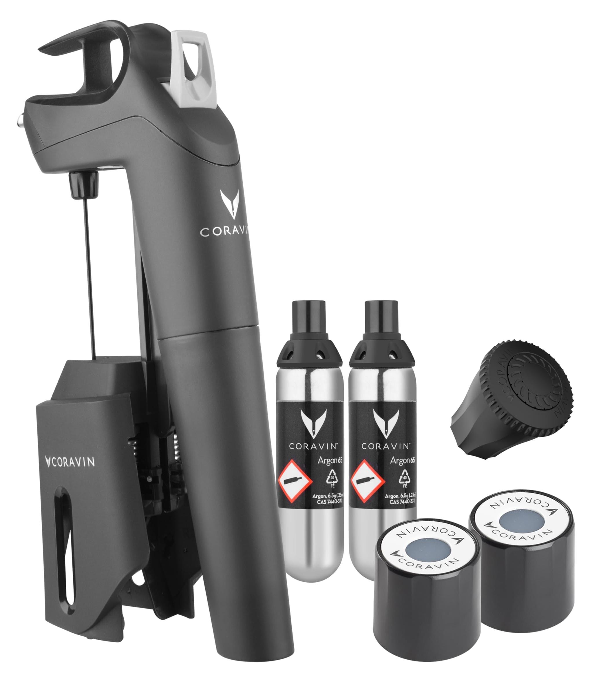 Weinbewahrungssystem Timeless Three+ mit 2 Argon-Kapseln, Schwarz