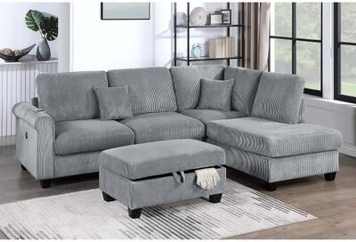 Esofastore Contemporary Style 3pc Sectional Sofa Corduroy Upholstered Tapered Legs Fog Finish