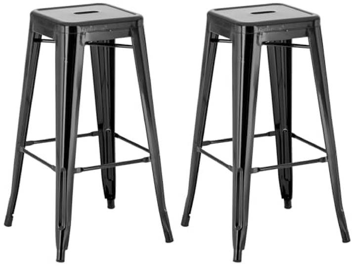 CLP 2er Set Barhocker Joshua I Stapelbare Tresenhocker aus Metall I Barstühle mit Fußstützen I Sitzhöhe 76 cm I Stapelhocker Farbe schwarz