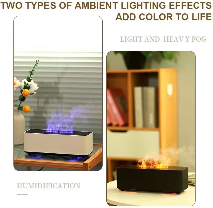 INF Diffuseur d'arômes et humidificateur à flamme : Volcan simulé compatible avec les huiles essentielles Blanc