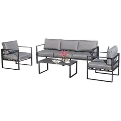 KRETA II Lounge-Set in Hellgrau: Sofa, Sessel & Tisch aus Aluminium