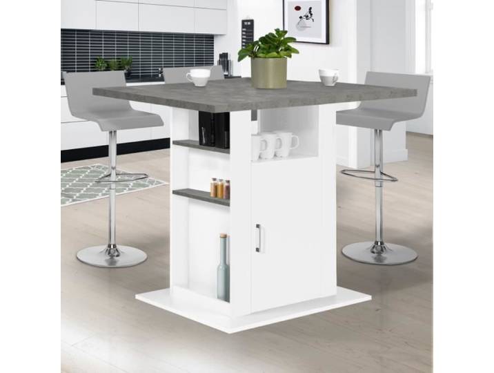 IDMARKET Ilot central UGO 110 cm plateau effet béton et blanc avec rangements