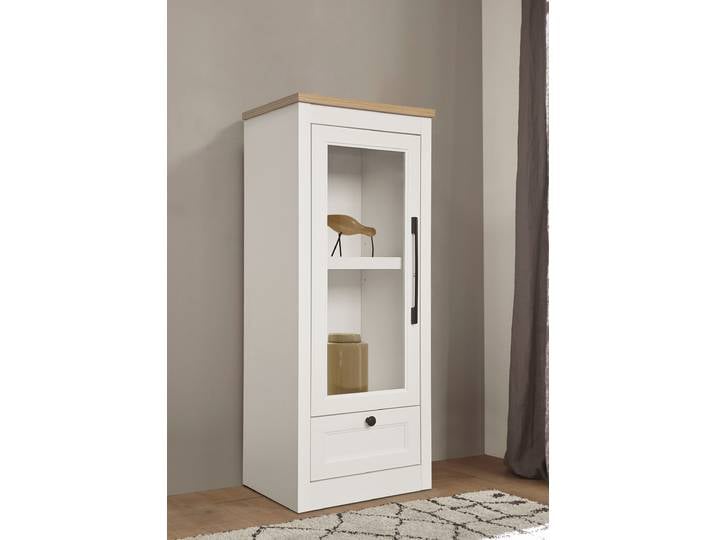 Vitrine OTTO HOME Ismund , transparent (weiß, naturfarben), B:49cm H:121cm T:39cm, Holzwerkstoff, Schränke, Vitrine, aus MDF, mit Holz-Zierleiste, schwarzem Metallgriff, Höhe 121 cm