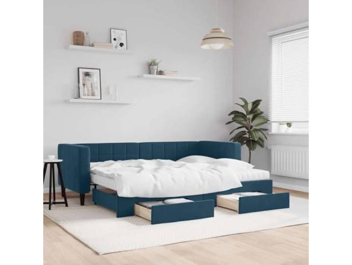 Ausziehbares Schlafsofa blau 80 x 200 cm aus Samt Farbe: blau, Samt 100% Polyester, Metall, Massivholz, Sperrholz, Latten aus Sperrholz, Polsterung