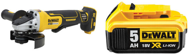 Set DeWalt Akku-Winkelschleifer 125mm (bürstenlos) + DeWalt 18,0V / 5,0 Ah Ersatz-Akku