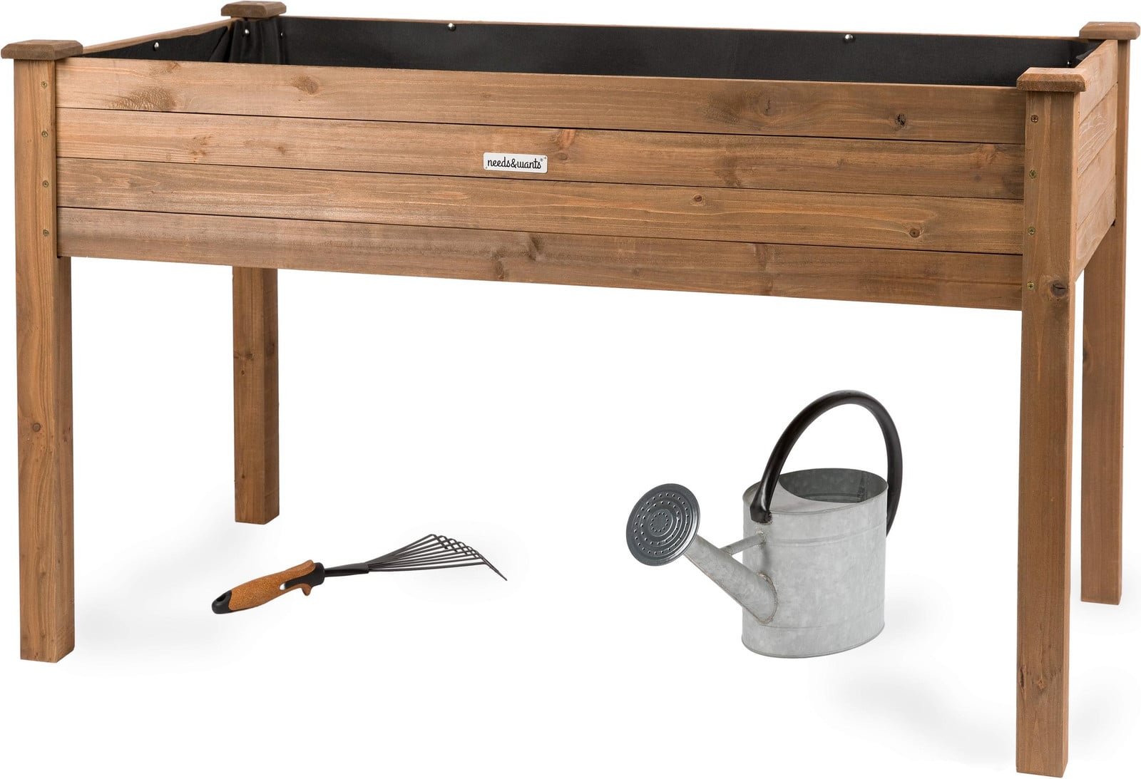 needs&wants Groot houten verhoogd plantenbak voor tuin of balkon, XL plantkrat bouwpakket, rechthoekig en smal, bruin