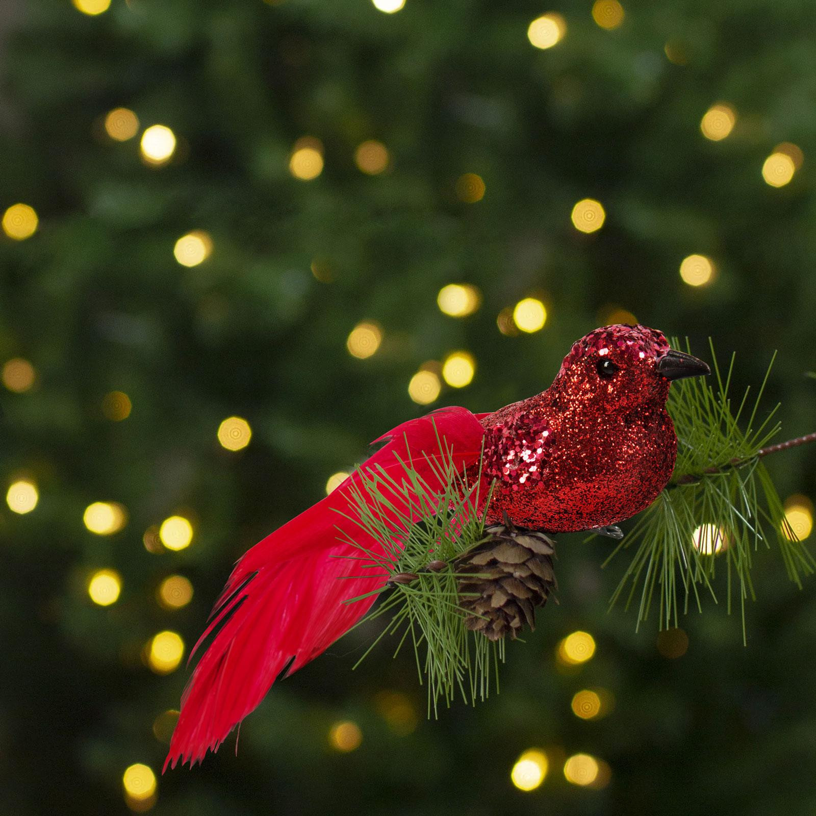 HomeShopXL Kerstornament - Vogel met glitterdetails - Rood - 2 stuks per verpakking