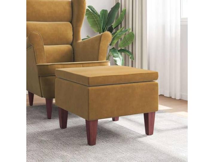 NLQMSU Hocker braun Samt mit Holzfüßen Brauner Samt, Holzbeine, gepolsterte Sitzfläche, kompakte Größe, maximal 110 kg, Wohnzimmer, Eingangsbereich