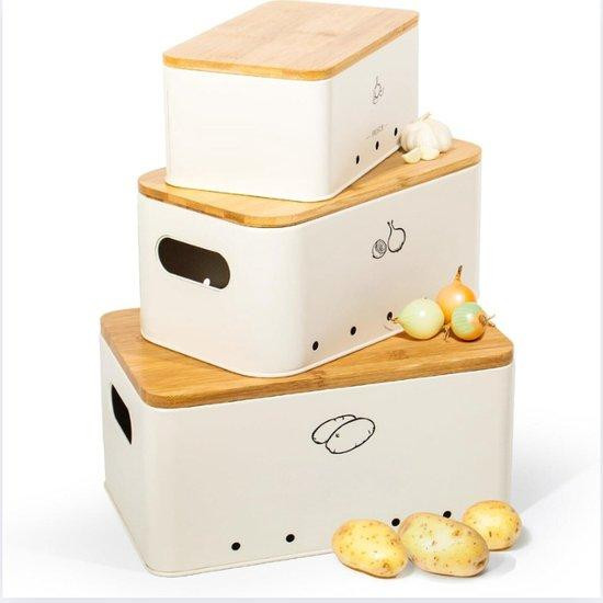 Set van 3 aardappelopslagdozen voor uien en knoflook, lichtbeige