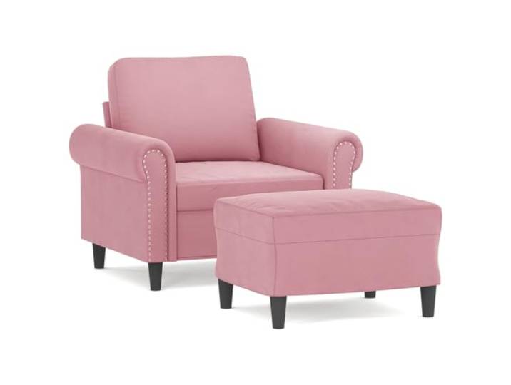 Todiikf Sessel mit Hocker Rosa, Polstersessel aus Samt mit Fußablage Bequemer Relaxsessel mit Fußhocker aus rosa Samt und robustem Metallgestell für Wohnzimmer und Schlafzimmer.