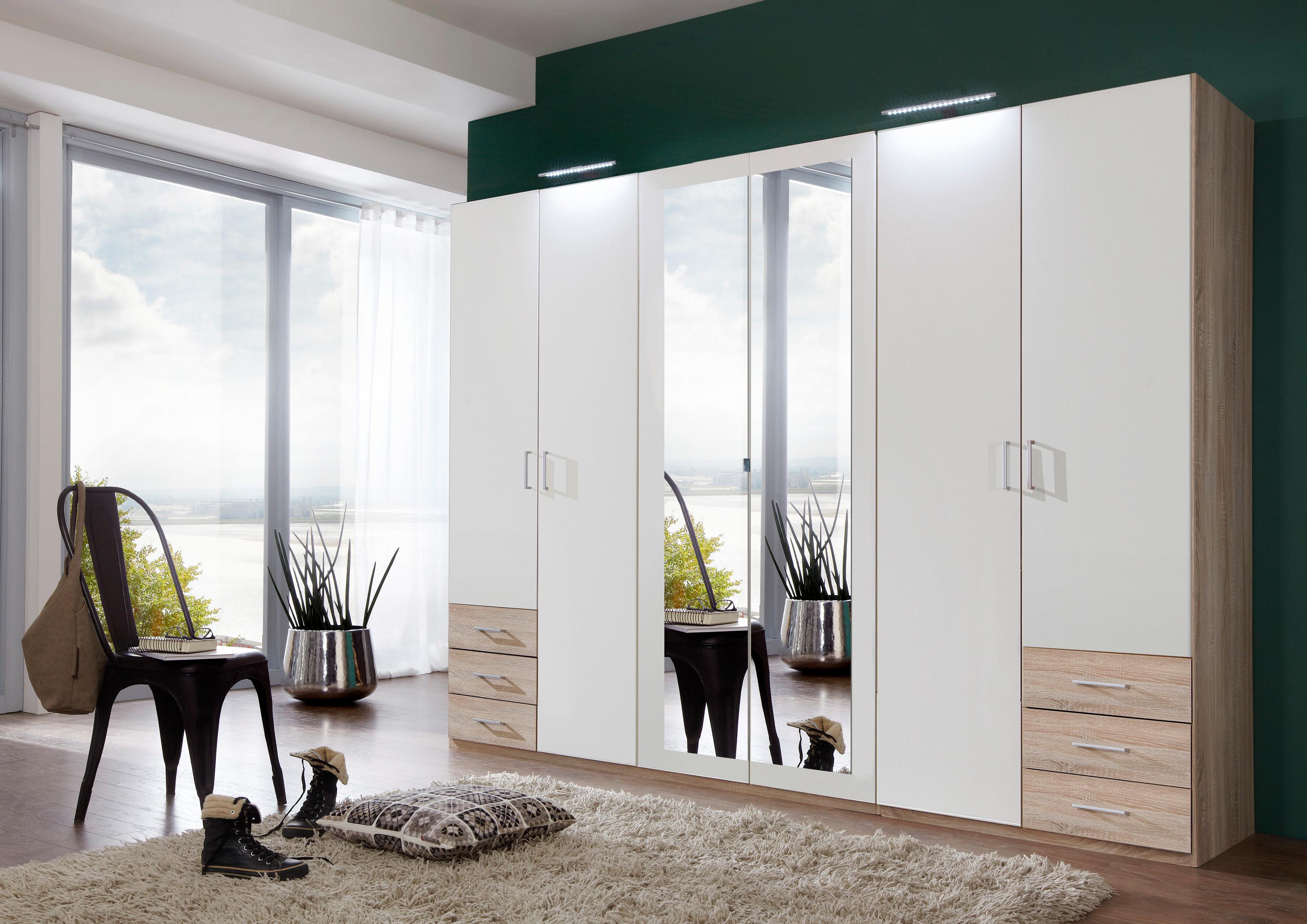 Kleiderschrank WIMEX "Fügen", weiss (struktureichefarben hell, weiß), B:270cm H:208cm T:58cm, Schränke, Kleiderschrank struktureichefarben hell, weiß B/H/T: 270cm x 208cm x 58cm, Schubladen: 6 Stk. Türen: 6 Stk.