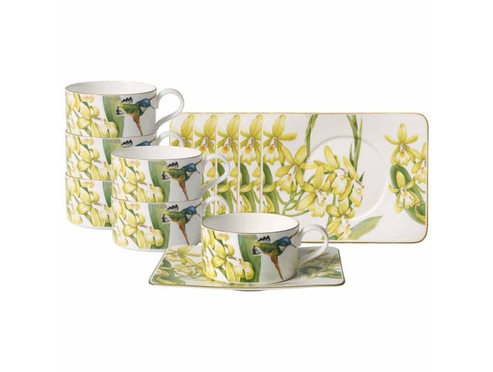 Villeroy & Boch Teetassen MIT Untertassen Amazonia bunt 230 ml 6er Set, Mehrfarbig, Keramik, Geschirr, Tassen, Teetassen
