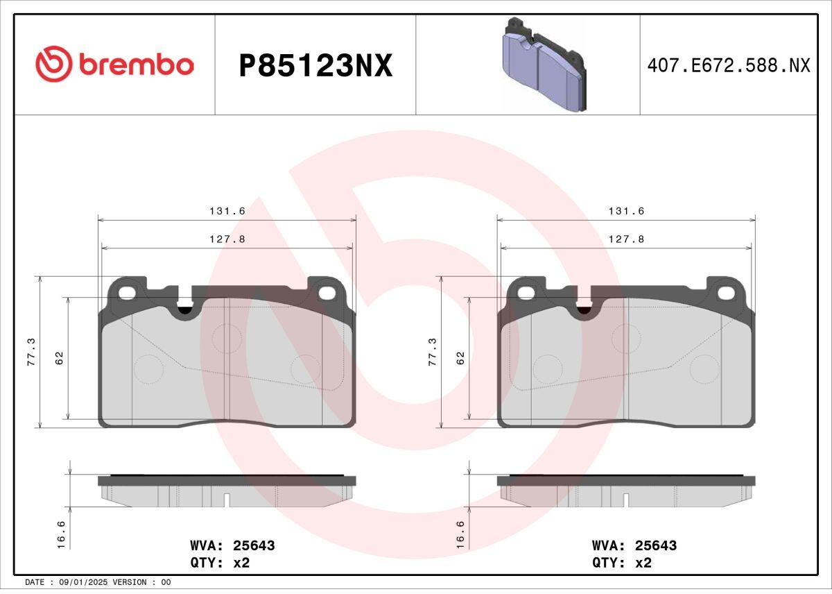 Bremsbelagsatz BREMBO P85123NX
