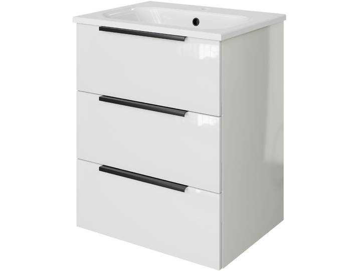 Badmöbel-Set SAPHIR Mineralmarmor-Waschtisch mit Waschtischunterschrank , schneeweiß glanz, B:61cm H:74cm T:46cm, Holzwerkstoff, Kastenmöbel-Sets, Badmöbel-Set