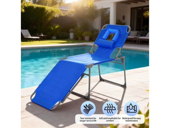 Chaise longue pliante - LUNSY - Ouverture faciale ergonomique - Dossier réglable 5 positions - Pliable et portable