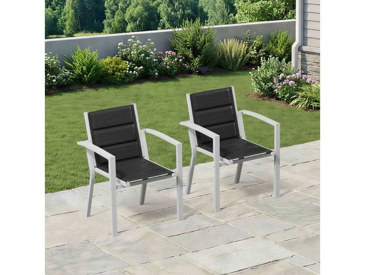Chaises De Jardin Set De 2 Chaise De Salle À Manger Empilable en Aluminium Fauteuil Jardin Piscine Terrasse Salle Gris Clair