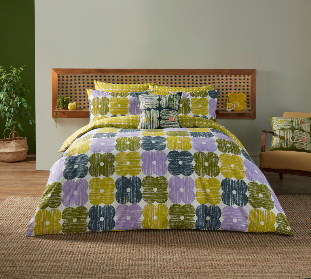 Orla Kiely Textured Flower Lilac/Moss Bedset Lilac/Moss Super King Duvet Cover Set