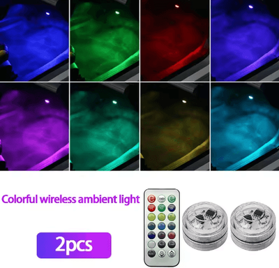 Inspire Picks Wireless LED Car Interior Ambient Lights Remote Control Adhesive Roof & Footwell Atmosphere Lights 2pcs