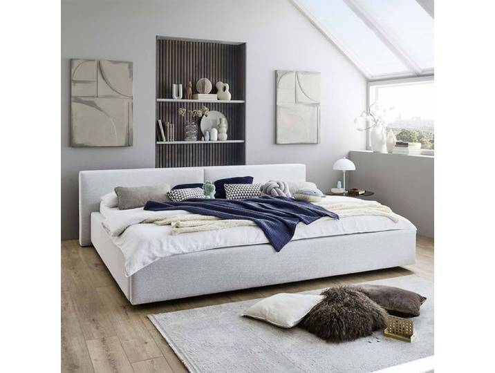 HOMELIV. Familienbett Dorisa Webstoff 240x200cm 240x200 cm Hellgrau modern, Mit Kopfteil
