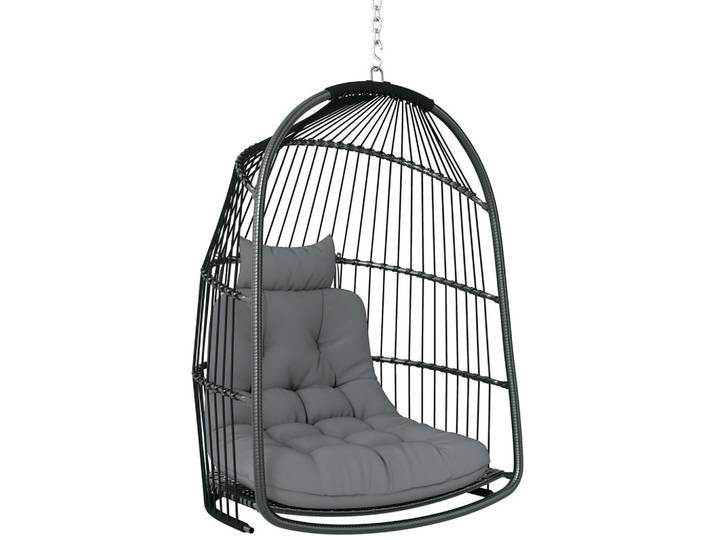 Outsunny Hängestuhl aus Rattanmit Kissen, Dunkelgrau, Metall, 68x105x74 cm, Gartenmöbel, Gartenschaukeln, Hängesessel