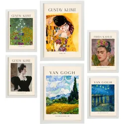 POSTER Set Mit 6 Frida Klimt Van Gogh Malergalerie A3 & A4 Weißer Rahmen