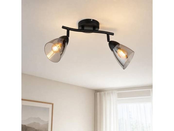 Plafonnier\, Spot\, Lampe De Salon\, Spots Orientables\, Noir\, 2 Ampoules\, L 25 Cm