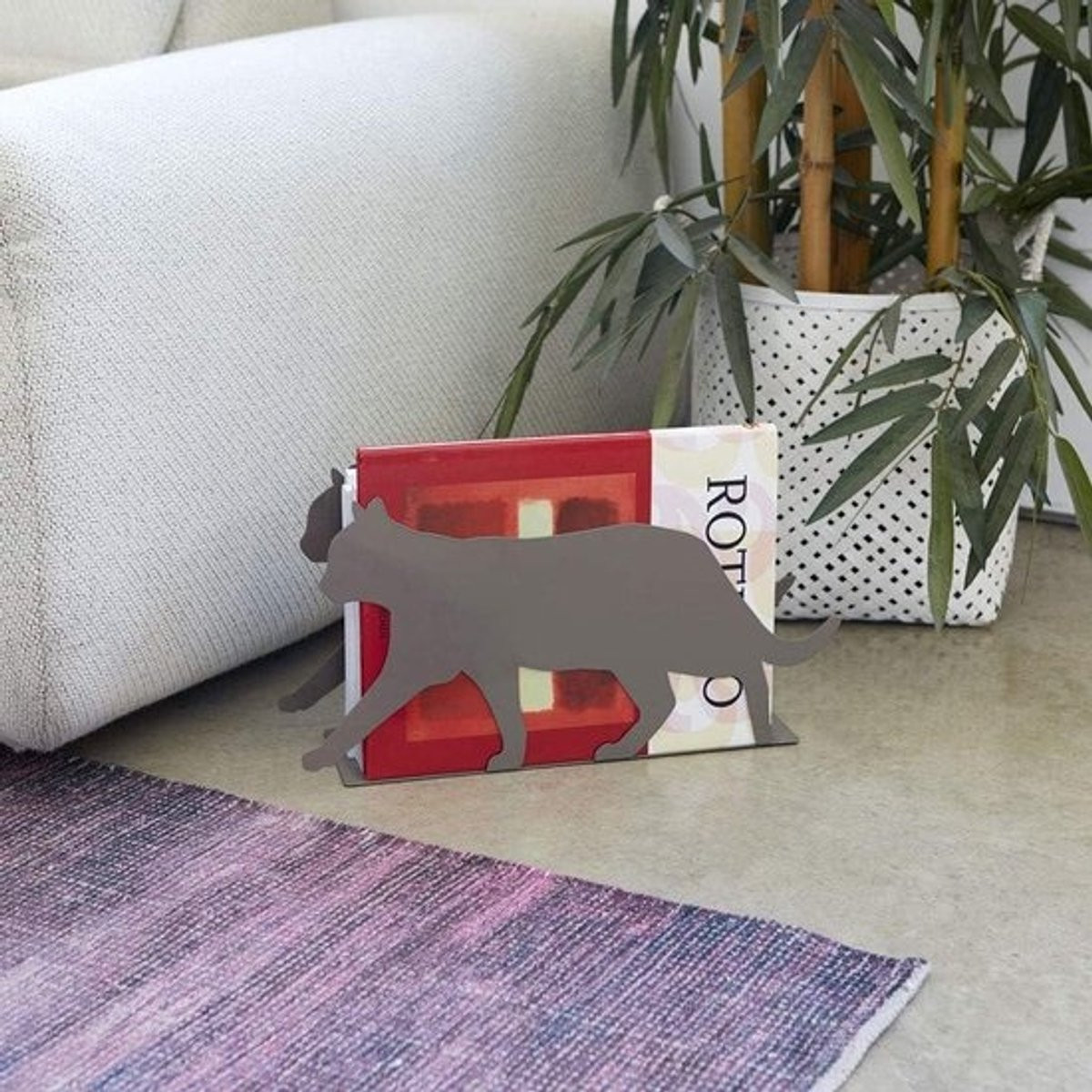 Grijs Feline tijdschriftenhouder van ijzer voor aan de wand, 215 cm