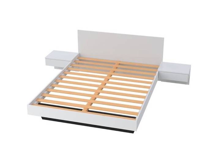 Lit COOL 140x190 cm + 2 chevets + sommier / Blanc