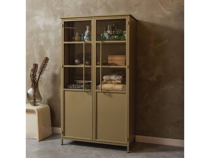 WOOOD Vitrinekast Exhibit 170 x 99cm - Khaki - BePureHome