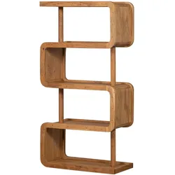 Regal Rattle aus Akazienholz, klassisches Design, natur, vier offene Fächer, robust und stilvoll